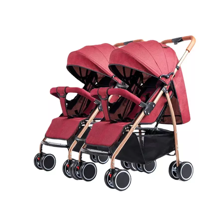 2024Twin stroller light and high landscape portable can sit, lie and split. Two baby strollers can be folded.