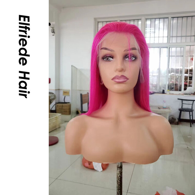 Elfriade-Peluca de cabello humano con cierre Frontal para mujer, postizo de encaje Bob corto, color rojo y rosa, 4x4, 13x4, 13x6