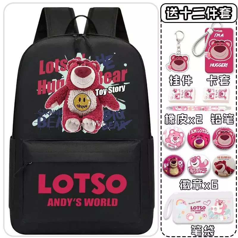 Sanrio-mochila escolar con dibujo de oso de fresa para estudiantes, mochila ligera de descompresión, de gran capacidad, duradera, para hombres y mujeres