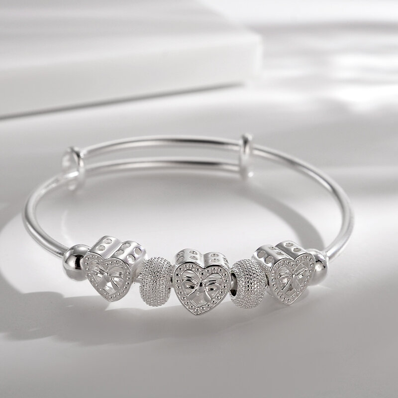 925 colore argento carino donna cuore braccialetti per signora bracciali gioielli festa di nozze regali di festa ciondoli firmati
