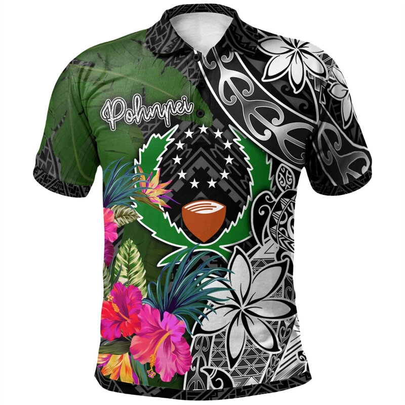 Polo gráfico polinesiano para hombre y mujer, camiseta hawaiana con estampado 3D, camisetas informales holgadas con botones, camisetas de manga corta de verano