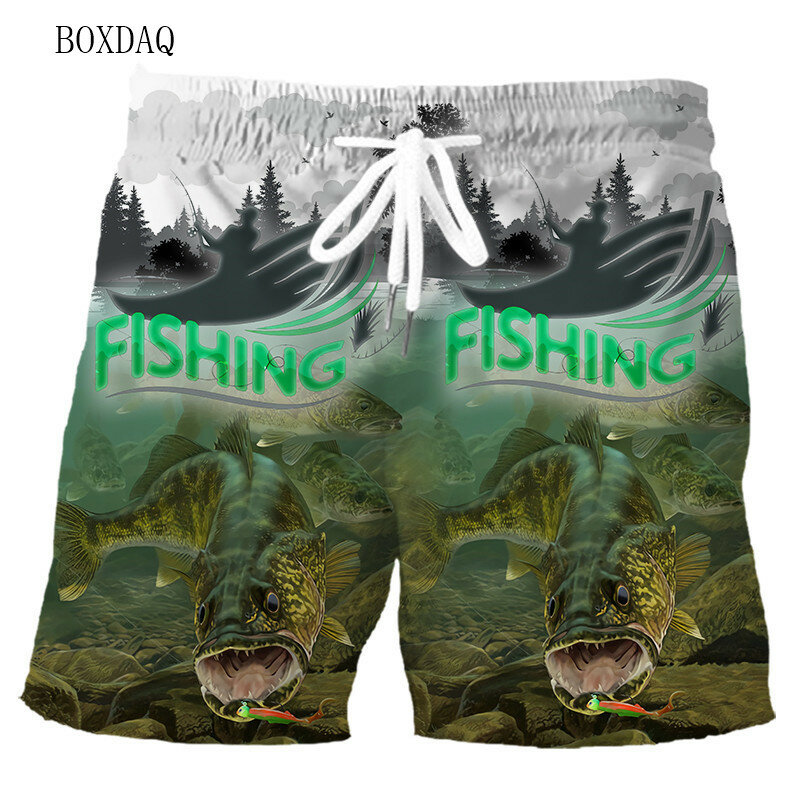 Pantalones cortos de pesca a la moda para hombre, Shorts informales de playa con estampado de peces en 3D, ropa de talla grande 6XL, pantalones cortos de cintura elástica para la calle