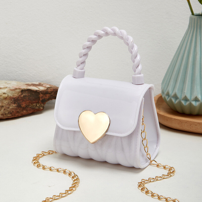 Portamonete a tracolla in PVC per bambini Mini borse moda per bambini borsa con decorazione a forma di cuore adorabile borsa in gelatina a catena piccola per ragazza