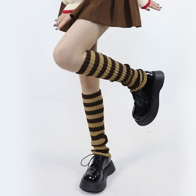 Scaldamuscoli a righe da donna calzini lunghi Lolita Leggings lavorati a maglia dolci giapponesi calzini caldi invernali scaldamuscoli da braccio Kawaii
