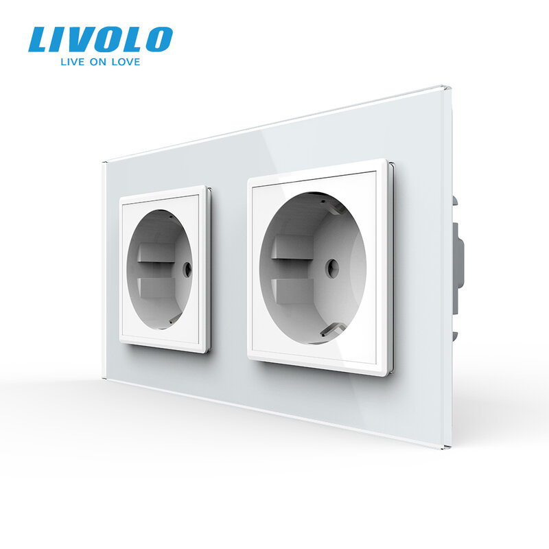 Livolo – Toma de corriente doble de 16A con panel. C7C2EU-11/12/13/15, Enchufe estándar europeo con panel de cristal, en 4 colores