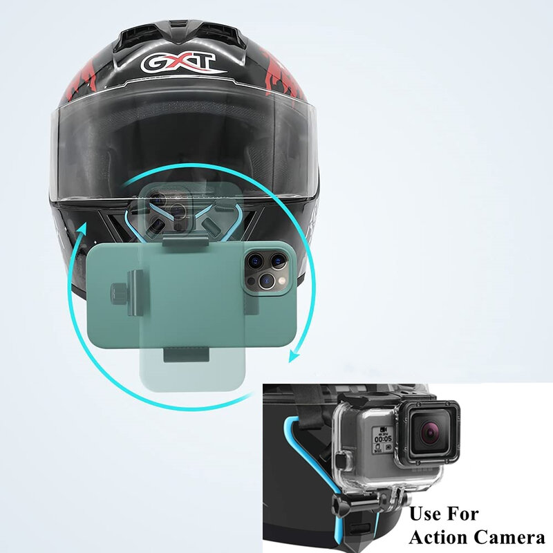 Helm sepeda motor, dudukan tali dagu dengan klip ponsel untuk GoPro Hero 11 10 9 kamera aksi wajah penuh pemegang ponsel