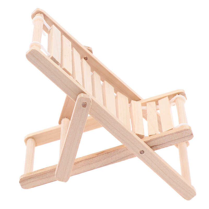 Cadeira de madeira para Dollhouse, Móveis em Miniatura, Modelo de Praia Dobrável, Mini Casa, Decoração Desktop, 1:12, Escala 1:6, 1Pc