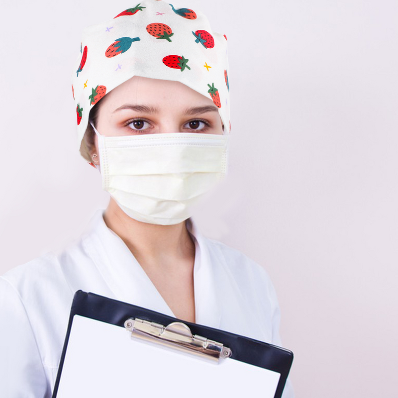 Gorro quirúrgico de algodón para mujer, gorra de enfermería con botones, máscara médica