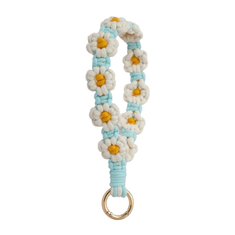 Chaveiro pulseira feito à mão com forma de flor lindos chaveiros de tricô feitos à mão Dropship