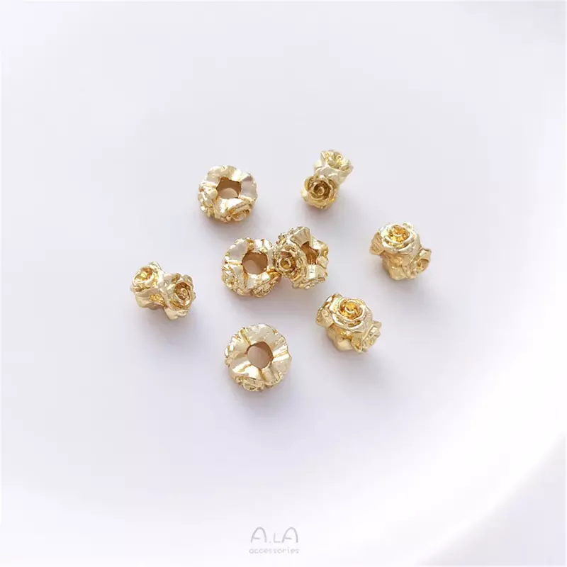 14K Gold-Filled Guirlanda Rosa com Grande Buraco, Em Forma de Flor Beads, Mão-String Pulseira Pérola, Colar, DIY Acessórios Jóias, C313