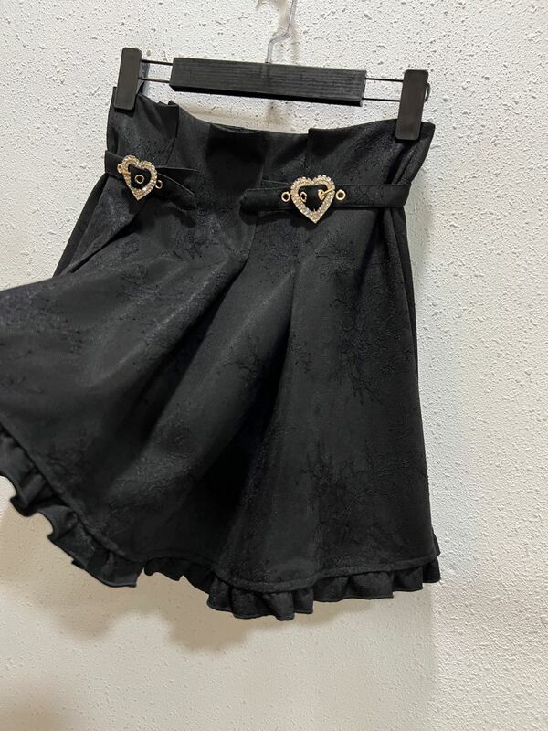 Rojita Girl Cute Heart Buckle Rhinestone Skirt Student Female 2023 Spring and Autumn New Sweet Black Short Skirts for Women