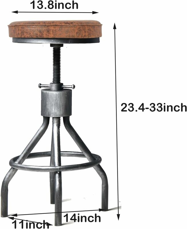 Przemysłowe stołki barowe obrotowe siedzisko Pu Vintage krzesełko barowe wyspy kuchennej 23-33 cale regulowane rustykalne krzesło sklepowe (zestaw 2)