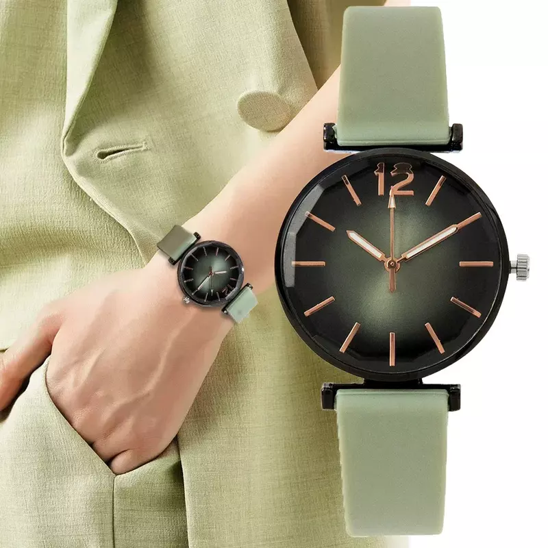 女性のためのシンプルな黒のクォーツ時計,カジュアルなドレス腕時計,緑のシリコンストラップ時計,女性のファッション,特別オファー,2023