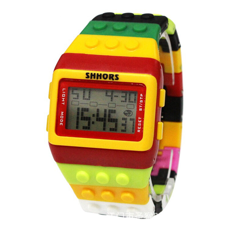 UTHAI CE145 blok bangunan warna-warni DIY jam tangan siswa Digital elektronik jam tangan olahraga santai modis multifungsi jam tangan anak-anak