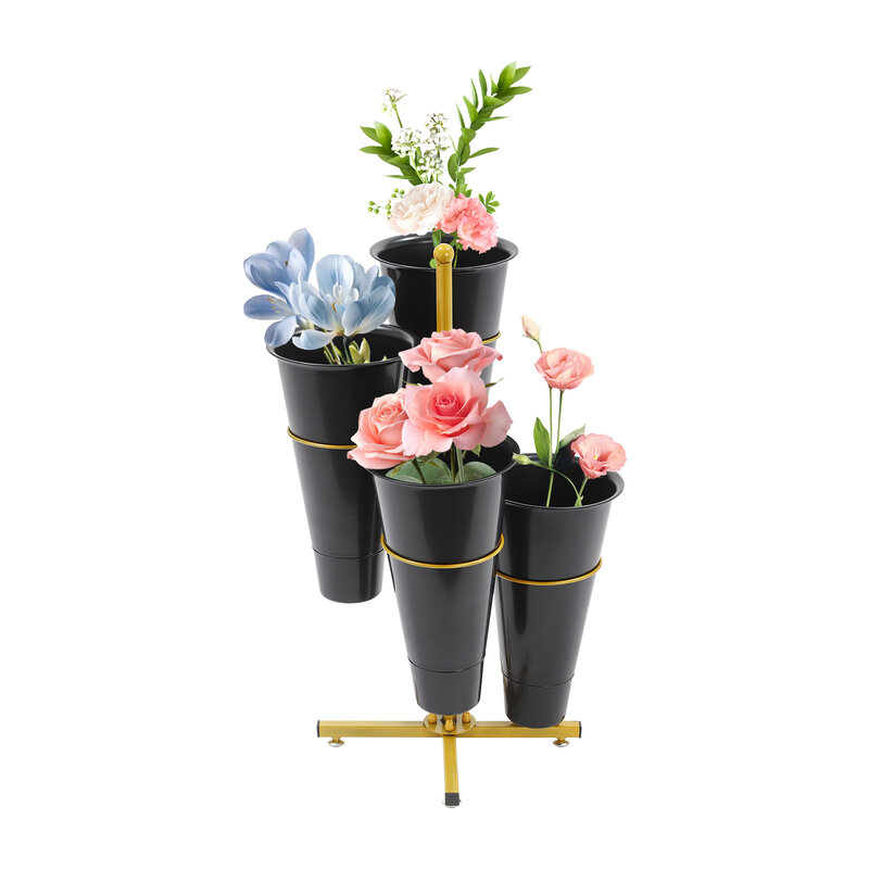 Stan Display bunga-4 bucket penyangga tanaman logam, rak Display bunga untuk hiasan rumah Display bunga