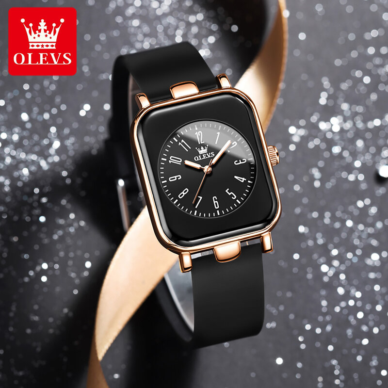 OLEVS-Relógio de quartzo quadrado esportivo feminino, pulseira de silicone, impermeável, relógios femininos, marca de topo, luxo, moda