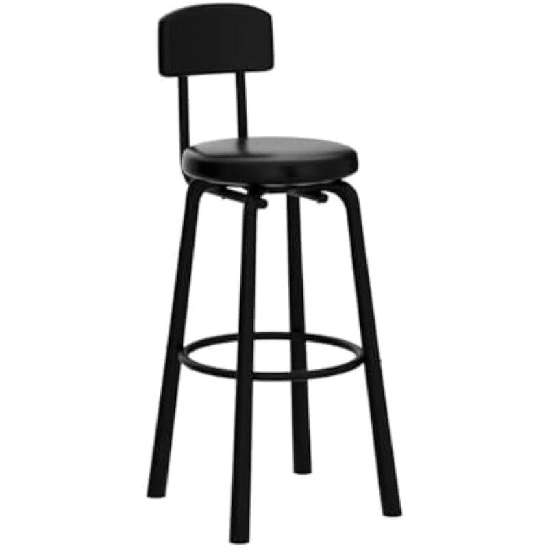 Set 2 bangku Bar dengan sandaran, kursi bar Sarapan lapisan kain PU 28.5 inci, dengan sandaran kaki, pemasangan sederhana