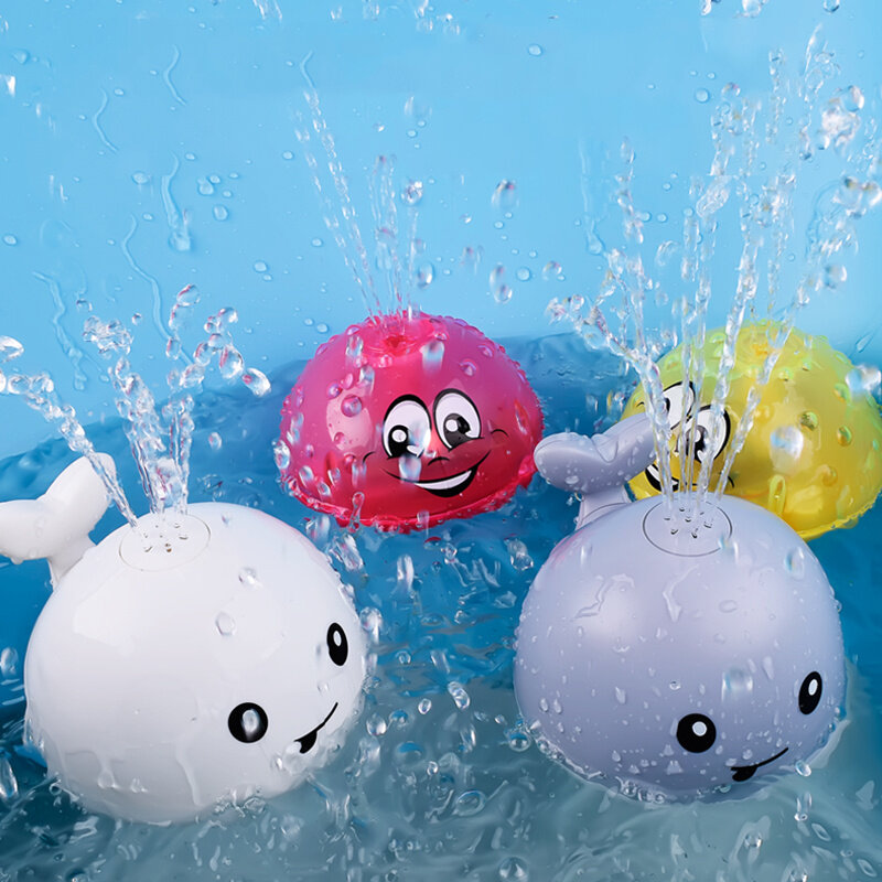 Juguetes de baño de agua pulverizada para bebé, ducha, piscina, Bola de baño eléctrica de ballena con luz musical, juguetes de luz LED para niños, regalo
