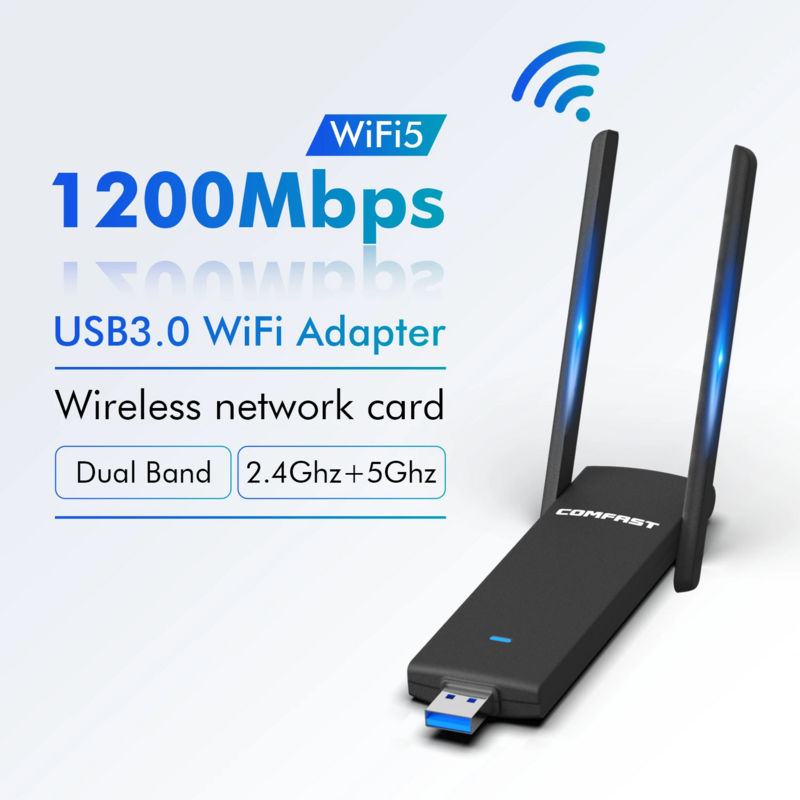 1200Mbps 5 GHz 2.4 GHz USB Wifi USB3 Kép MT7612U Ăng Ten Wifi Dongle Lan Adapter Dành Cho Windows máy Tính Để Bàn/Laptop/Pc