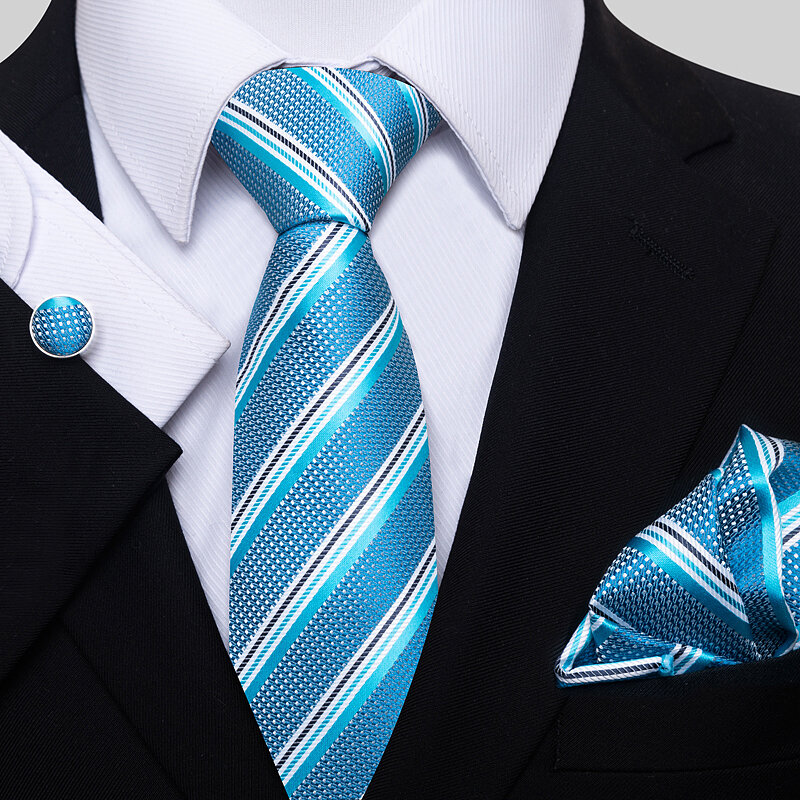 Clássico mais novo design 65 cores gravata lenço bolso quadrados conjunto de abotoaduras gravata borboleta caixa listrado ajuste festa formal
