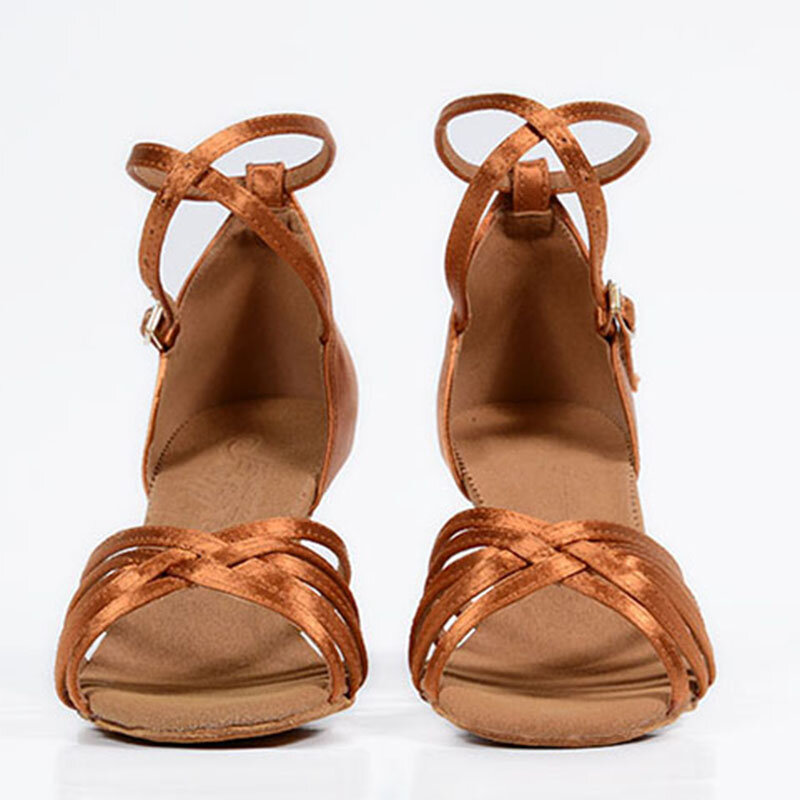 BD-cetim latino Sapatos de dança para mulheres, salto alto, sola macia, sapatilha senhora, sandália de couro, antiderrapante, 211