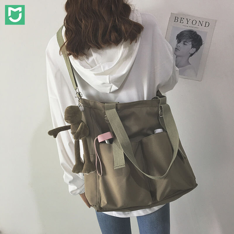 Mijia-bolso impermeable de lona de gran capacidad para mujer, bolsa de mensajero coreana para estudiantes, estilo Harajuku japonés, Bolso grande de un solo hombro