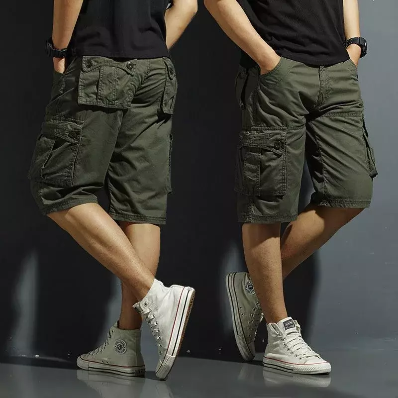Pantaloni corti Bermuda maschili sopra il ginocchio pantaloncini Cargo da uomo Combat con tasche Designer Harajuku Loose Homme comoda tasca frontale