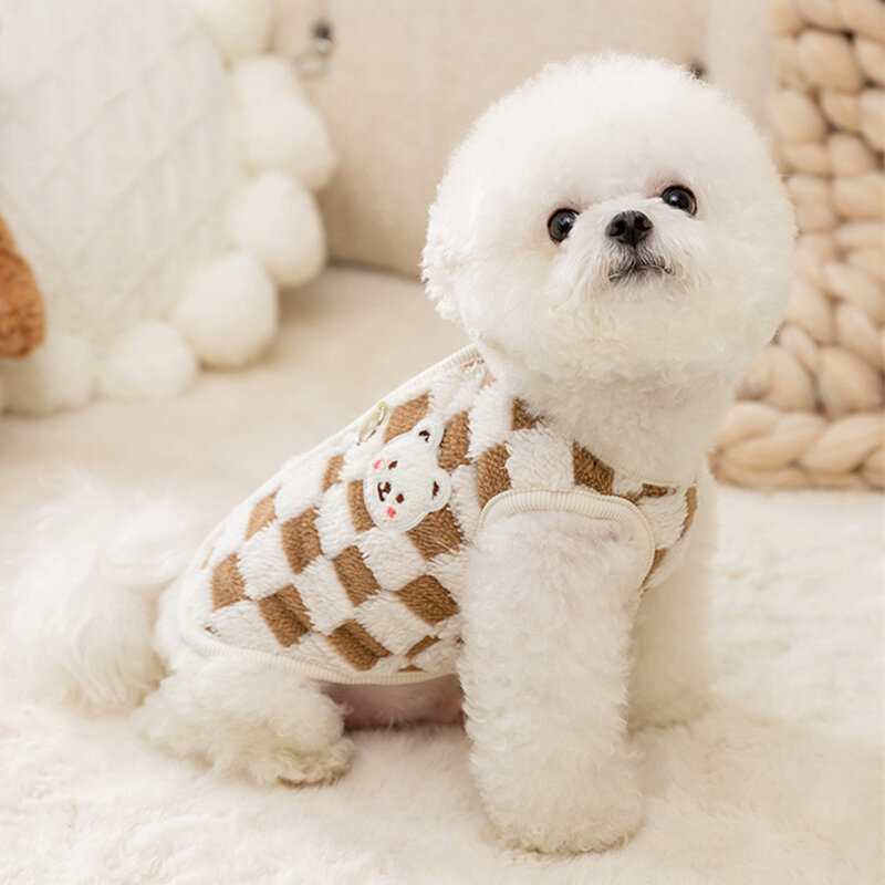 Vestiti invernali per cani e gatti con fibbia Sweet Bear Print Pet peluche maglione per cani di piccola taglia Pomeranian Chihuahua Puppy Button Jacket