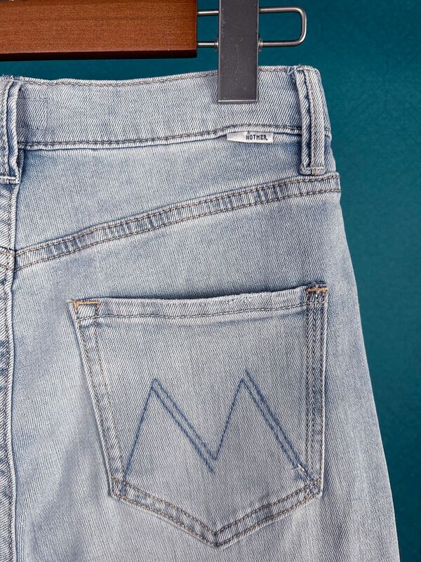 Celana denim wanita, celana denim wanita 2023, jeans panjang pergelangan kaki lurus longgar biru muda pinggang tinggi