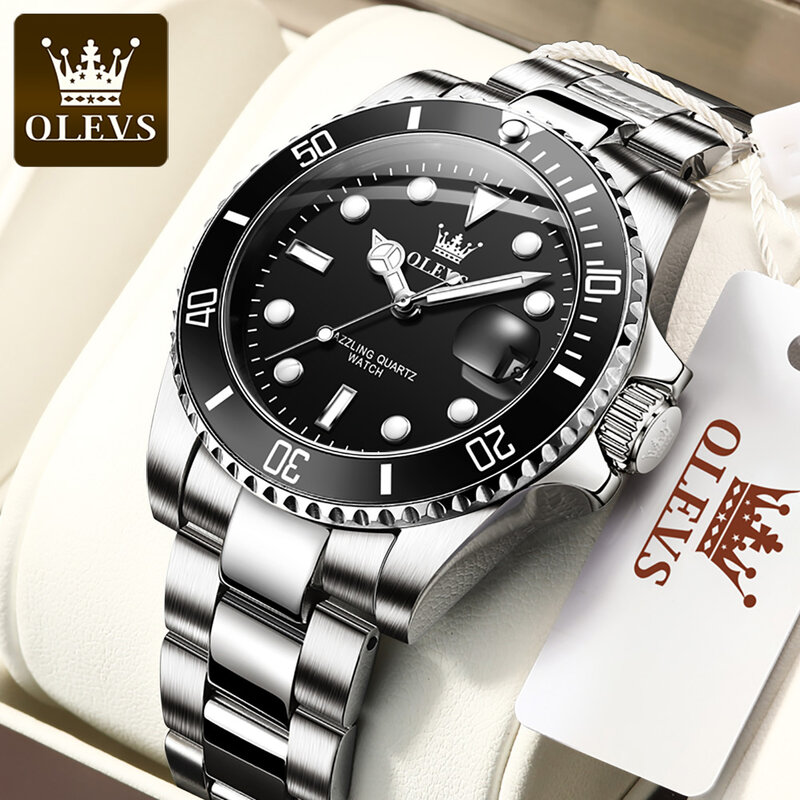 OLEVS-relojes de cuarzo con fecha para hombre, cronógrafo de pulsera, luminoso, resistente al agua, deportivo, de acero inoxidable