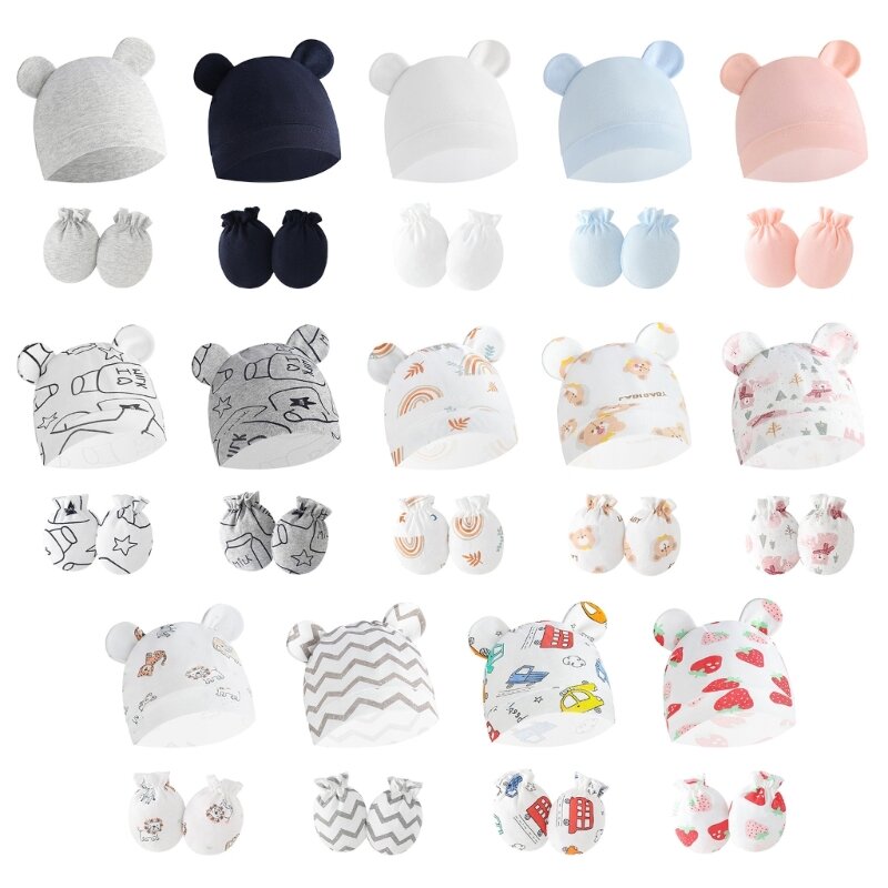 Ensemble de gants anti-rayures pour nouveau-né, bonnets chauds, bonnet pour bébé, housse de protection des mains, mitaines anti-grippage, 2 pièces