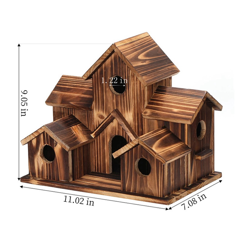 Hanging Wooden Bird House for Outside 6 Hole Wooden Bird House Courtyard Backyard Decorations