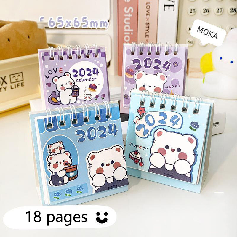2024 Mini Girl Calendar Cute Cartoon Countdown Memo Schedule Portable Table Planner Desktop Decorations Office School Supplies
