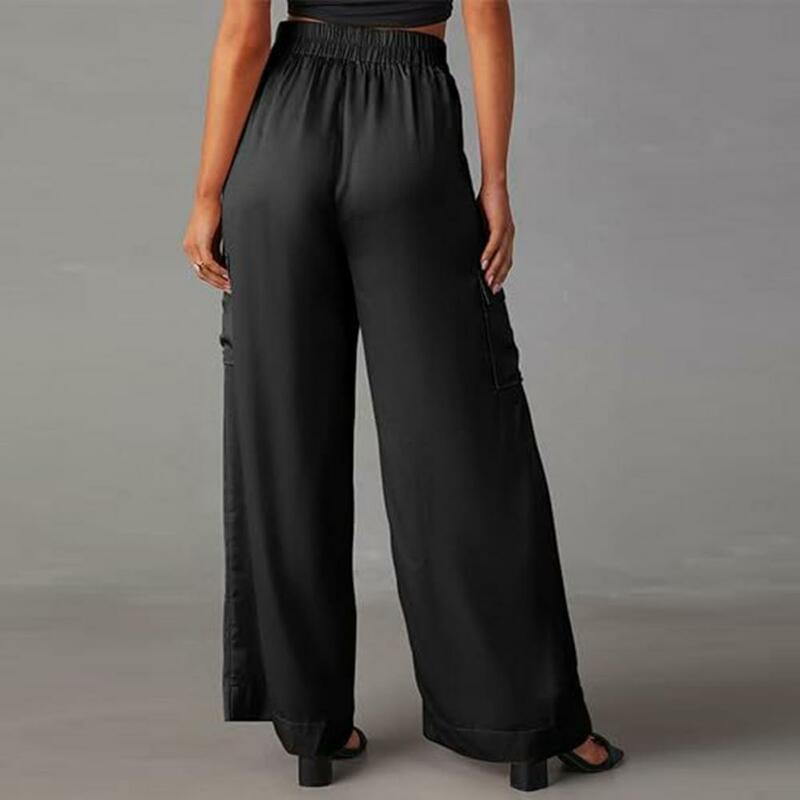 Wide-leg Cargo Pants Women Wide-leg Pants Stylish Women's Casual Cargo Pants with Multiple Pockets Elastic Waist for Comfortable