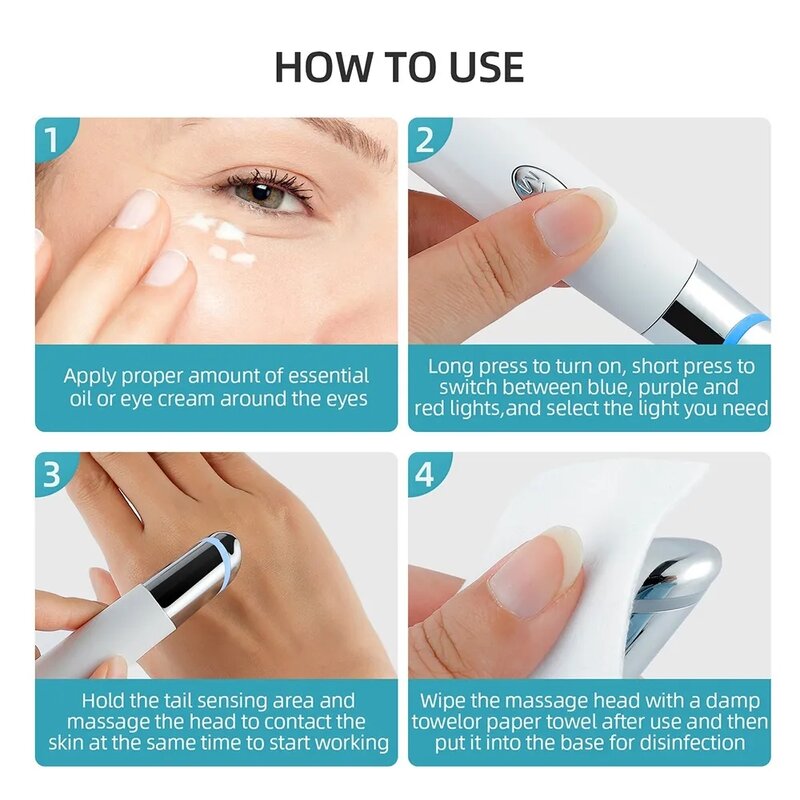 Comprimir Eye Massager Pen, inteligente desinfecção, LED Eye e Lip Massager, a pele apertar, Anti Aging, Wrinkle Beauty