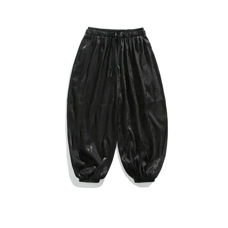 กางเกงเอวยางยืดขายาว celana joger ผู้ชาย, กางเกงฮาเร็มชุดลำลองย้อนยุคโอเวอร์ไซส์ทรงหลวม5XL ฤดูร้อน