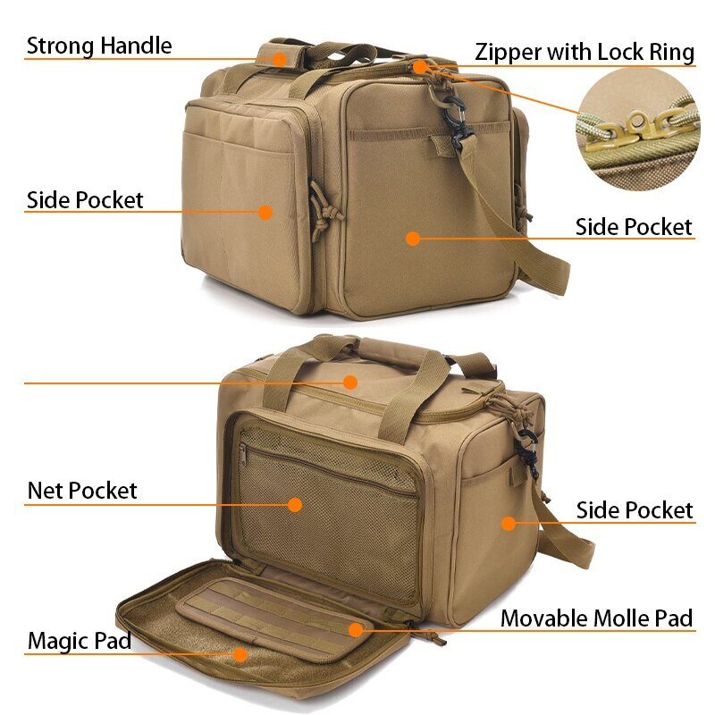 Gun Range Storage Bag Molle System Outdoor Hunting Accessory Nylon Gun Tactical Case Bags Pistol Tool Shoulder Pack Sniper Black