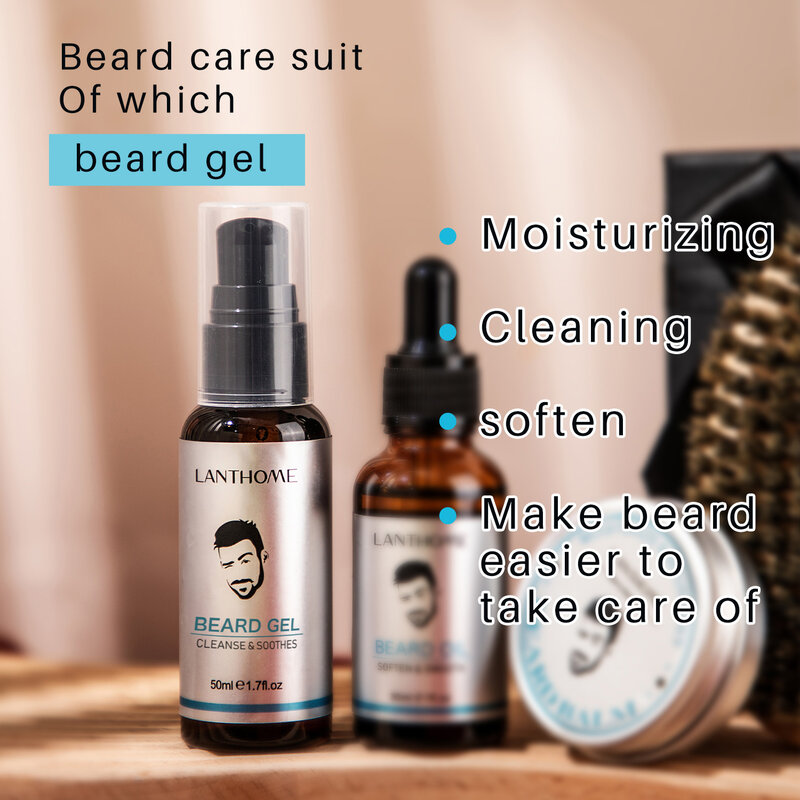 Gel de barba de óleo essencial para homens nutrição facial kit de cuidados com a barba