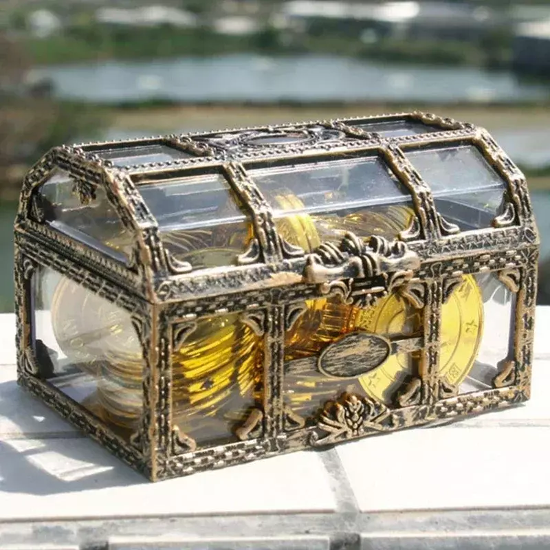 Vintage przezroczyste pudełko do przechowywania piracki skarb kryształowy kamień biżuteria Organizer pudełko do przechowywania bibelot pamiątkowy skrzynia skarbów