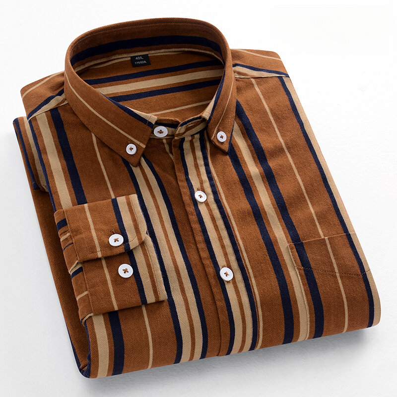 Fashion korean trends casual long-sleeve shirts for men slim fit plain shirt 100%cotton plaid striped tops soft designer clothes