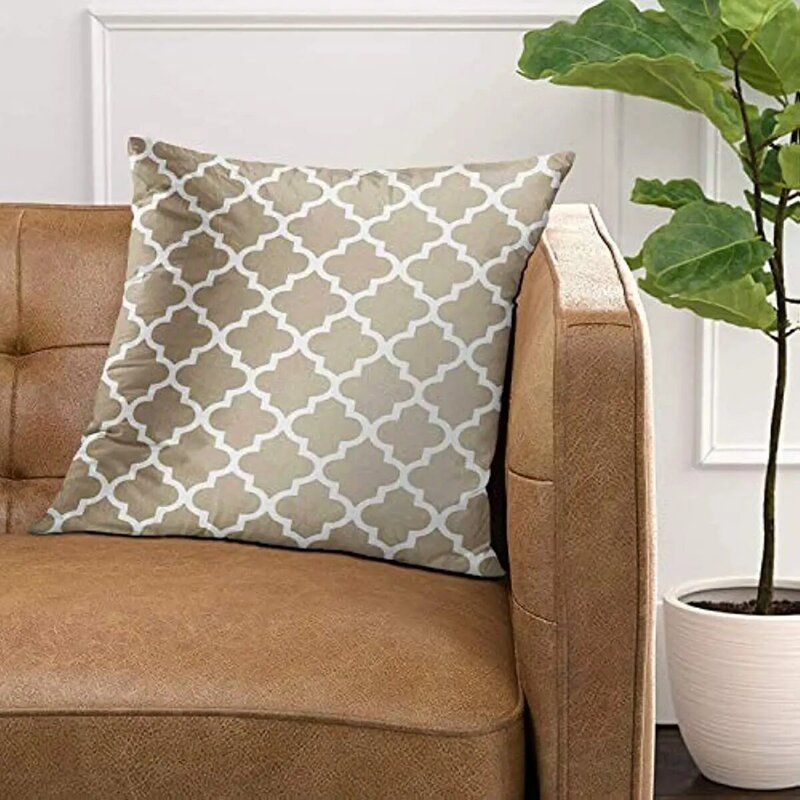 Lance capa de travesseiro moderno taupe & branco quatrefoil impressão decorativa fronha de almofada decoração para casa quadrado fronha