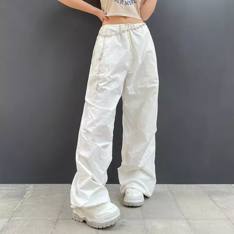 2024 women's new pants with large pockets and drawstring, fashionable low waisted wide leg casual pants streetwear women YBF23-3