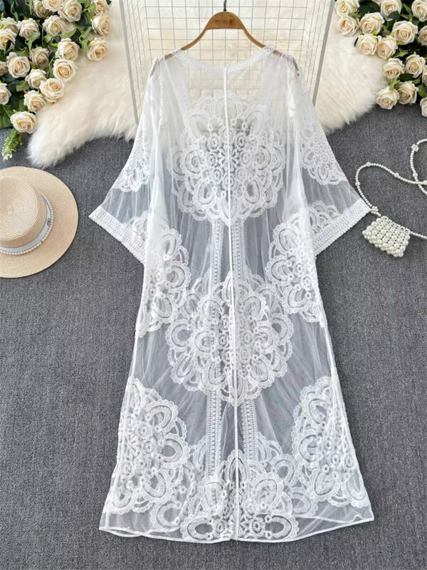 Beach Resort Dress Jacket Lace Embroidery Shawl 2024 Spring Summer Sun Protection Clothes Women's Bikini Swimsuit Cover Up K1024