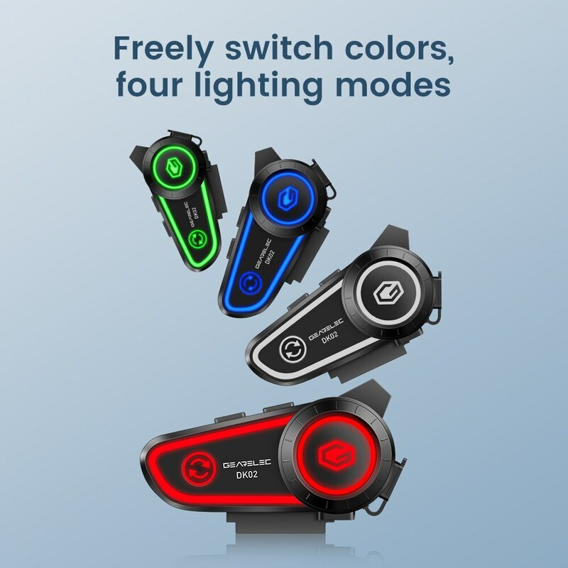 GEARELEC-Capacete de Motocicleta, Bluetooth Estéreo, Mãos Livres, IPX7 Impermeável, 2800mAh, Luz Ambiente Tri-Color, DK02