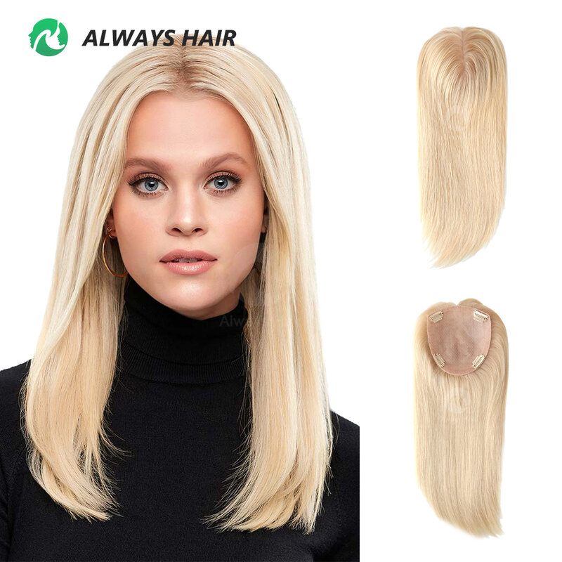 14" 16" Silk Top Hair Topper Natural Human Hair Toupee for Women Hair Clip in Chinese Culticle Remy Hair Hairpieces