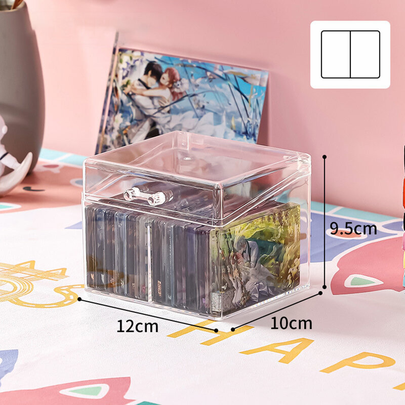 Kotak penyimpanan kartu foto Kpop akrilik transparan, wadah pelindung kartu foto, kompartemen, kotak Flip, wadah kartu Korea
