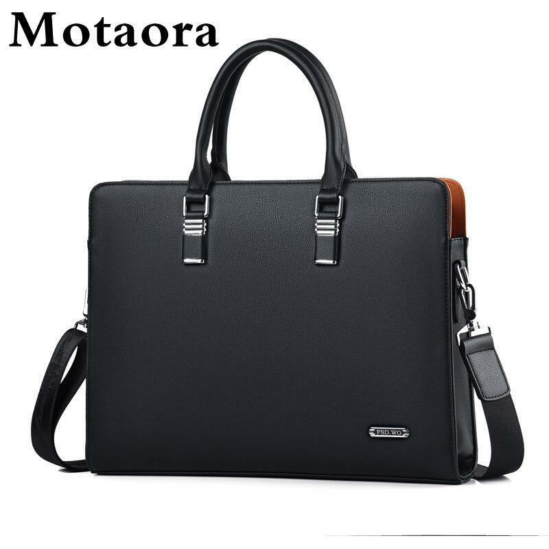 MOTAORA High Quality Leather Men Shoulder Bags Male Handbags For Macbook HP DELL 14 15.6 Inch Laptop Work Bag Business Briefcase
