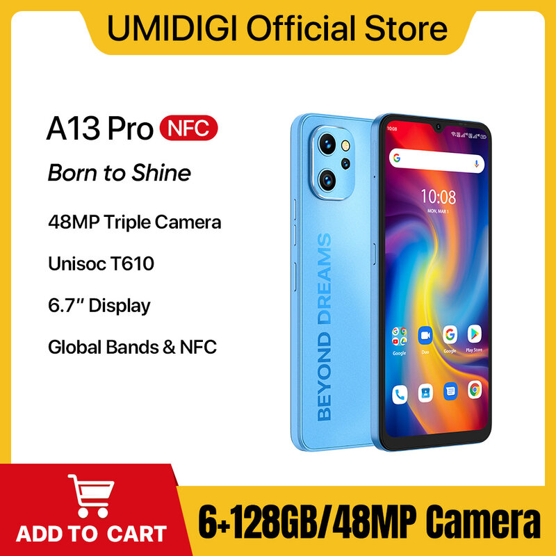 UMIDIGI-A13 Pro Smartphone Android, Celular Versão Global, Câmera Tripla AI de 48MP, 6GB, 128GB, 6.7 "Full Display, 5150mAh, NFC