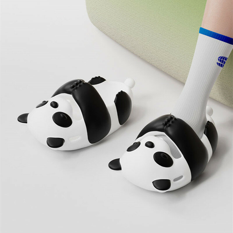 Śmieszne Panda kapcie dla par letnie gruba podeszwa sandały dla kobiet wygodne domowe antypoślizgowe gruba podeszwa kapcie na zewnątrz