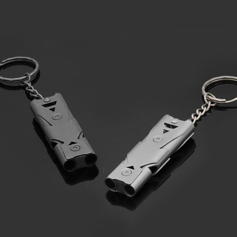 Double Pipe Whistle Pendant Keychain, portátil Outdoor Survival Emergência Camping Ferramenta